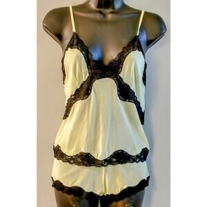 Mary Green Camisole & Boy Short Set Sheer Soft Lime Green Black Lace NWT Large